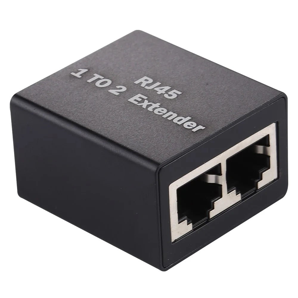 1 to 2 RJ45 Splitter Connector Inline LAN Plugs Ethernet Cable Extender Adapter - Black - 1