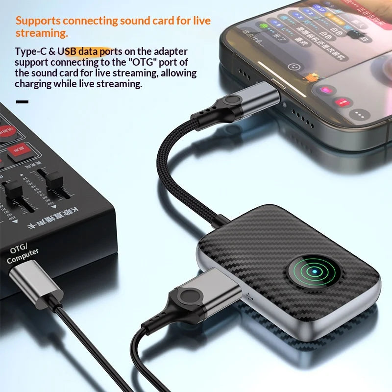 ZC4339 USB-C OTG Adapter 3 in 1 Hub Converter with USB 3.0 Data Transfer, Type-C Audio/Data, 60W PD Fast Charging - Black - 5