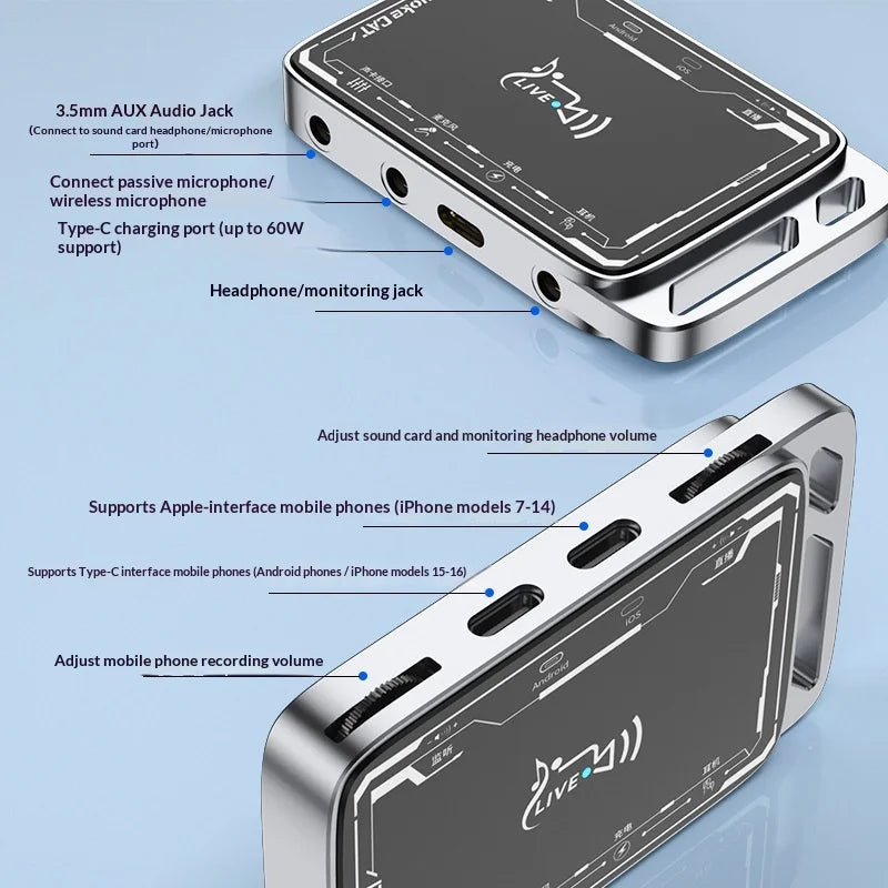 MH322PRO Live Streaming Sound Card Audio Interface, Microphone Converter for Mobile Phones, Podcast Recording, TikTok Live, Voice Chat - 2