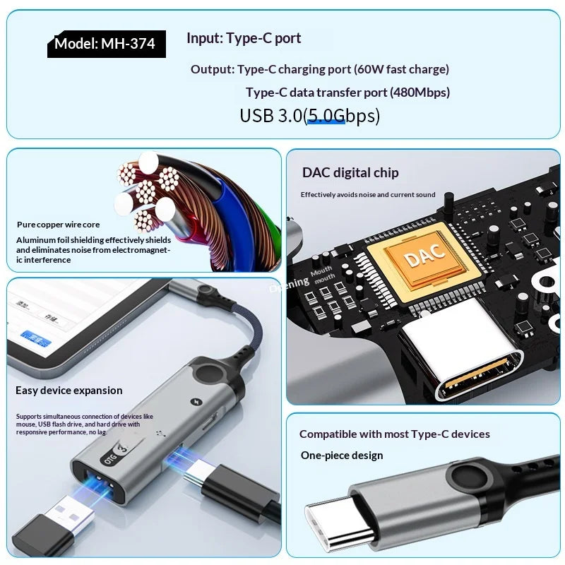 MH374 3 in 1 OTG Adapter Type-C to USB Converter for Android Phones/Fast Charging/Card Reader - 3