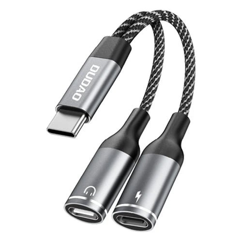 DUDAO L13C+ 2 in 1 Type-C Audio Adapter Type-C to Charging/Music Listening Converter Cable - Tarnish - 1