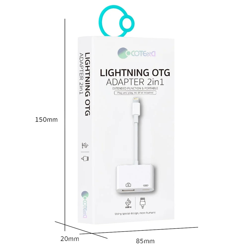 COTECI 33011 iP (5-14) USB OTG Adapter 2-in-1 Male to USB Female Adapter Charger Cable for iPhone iPad Camera U Disk - 6
