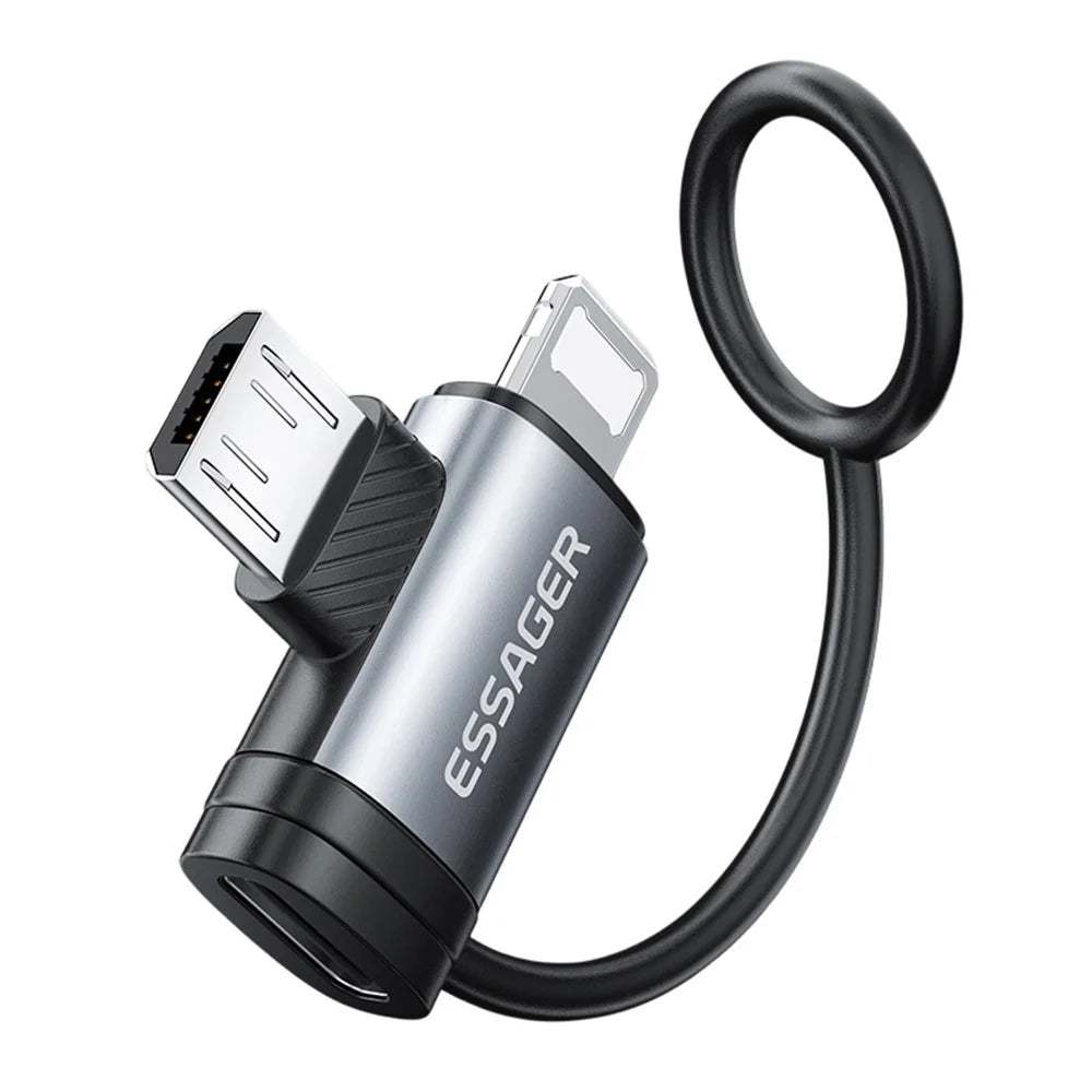 ESSAGER 2-in-1 Adapter Type-C Female to iP (5-14) Male + Micro USB Male 3A Fast Charging Cable Adapter Converter - 1