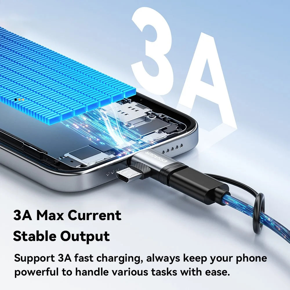 ESSAGER 2-in-1 Adapter Type-C Female to iP (5-14) Male + Micro USB Male 3A Fast Charging Cable Adapter Converter - 3