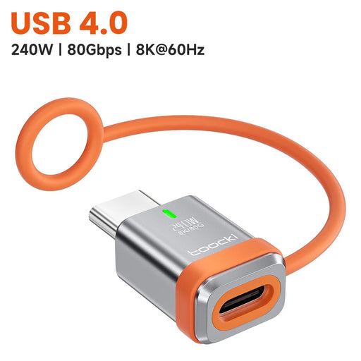 TOOCKI PD 240W Fast Charging USB-C Adapter 8K 80Gbps High Speed Data Transfer Converter with Silicone Lanyard - Straight / Type-C Male To Female - 2
