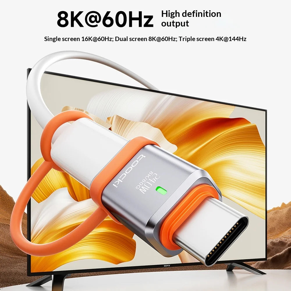TOOCKI PD 240W Fast Charging USB-C Adapter 8K 80Gbps High Speed Data Transfer Converter with Silicone Lanyard - Straight / Type-C Male To Female - 4