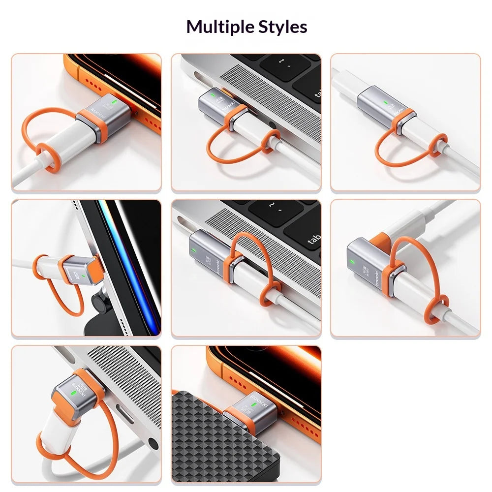 TOOCKI PD 240W Fast Charging USB-C Adapter 8K 80Gbps High Speed Data Transfer Converter with Silicone Lanyard - Straight / Type-C Male To Female - 5