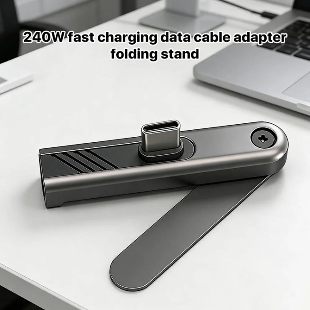 240W Type-C Male to Type-C Female Charging Adapter 90 Degree Foldable Phone Stand 2-in-1 Fast Charging Converter for Gaming - 3