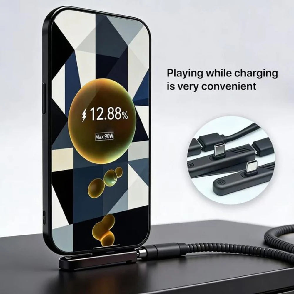 240W Type-C Male to Type-C Female Charging Adapter 90 Degree Foldable Phone Stand 2-in-1 Fast Charging Converter for Gaming - 4