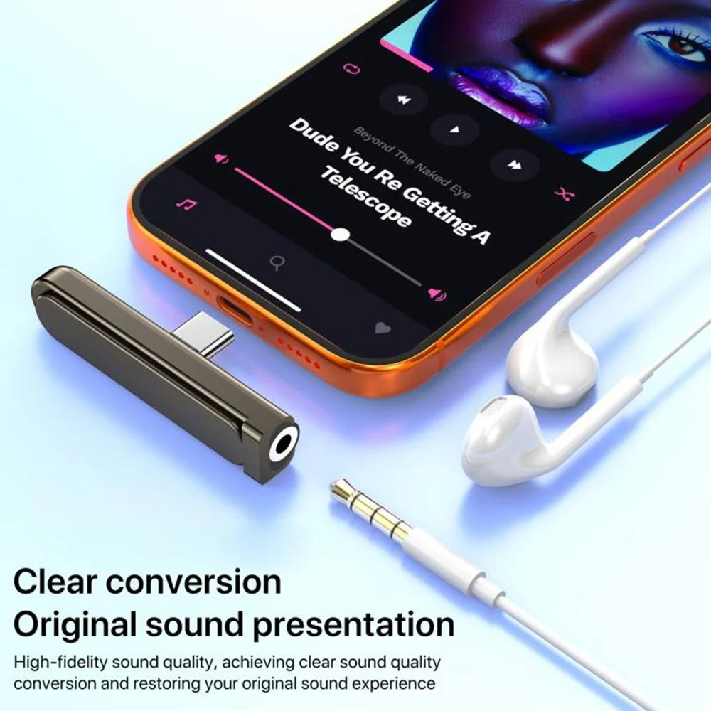 USB-C Male to 3.5mm Female Foldable Phone Stand Audio Adapter Connector Aluminum Alloy Portable Earphone Converter for iPhone 15  /  16  /  17 - Black - 2