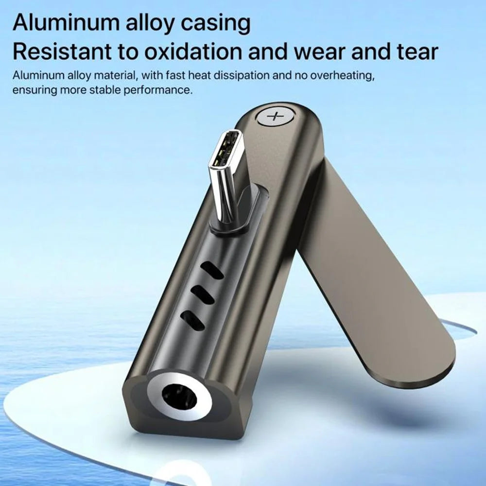 USB-C Male to 3.5mm Female Foldable Phone Stand Audio Adapter Connector Aluminum Alloy Portable Earphone Converter for iPhone 15  /  16  /  17 - Black - 5