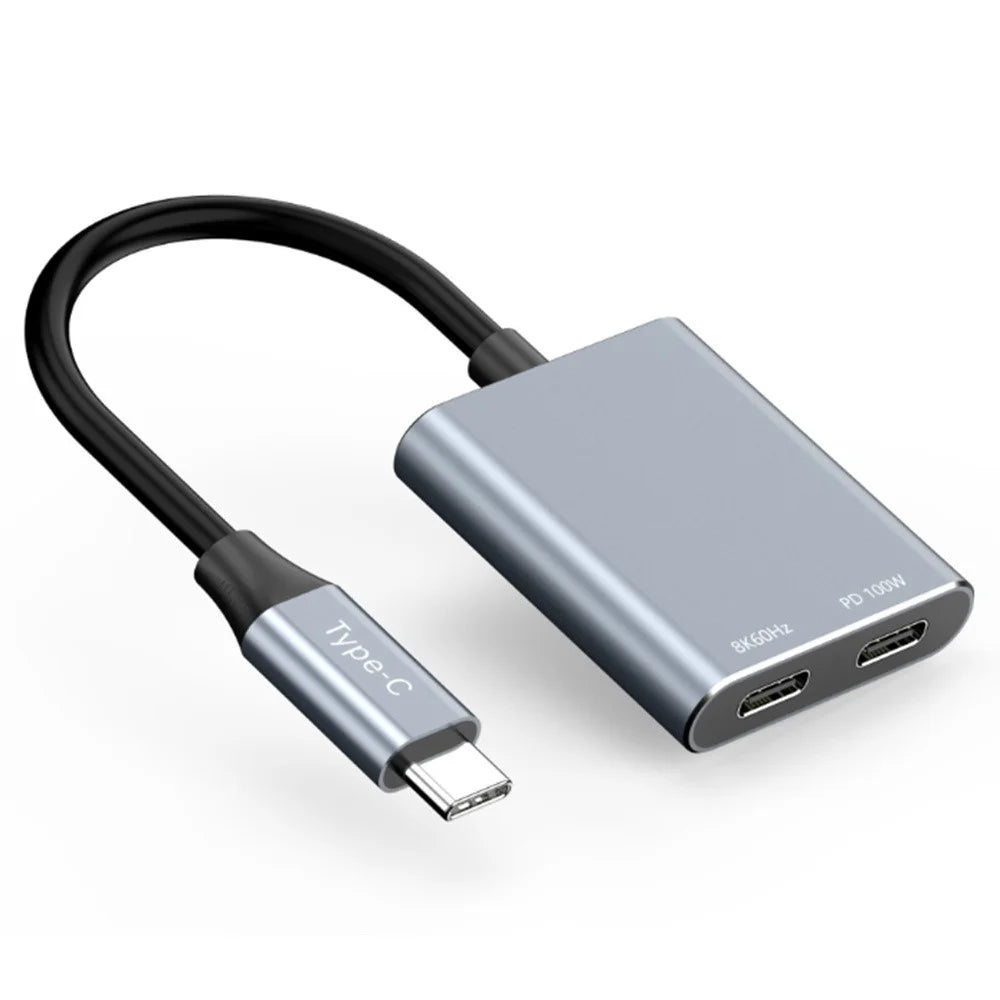 UH02 USB-C to Dual USB-C Adapter 8K / 60Hz PD 100W Fast Charging Hub for AR Glasses / Game Console / Laptop - 1
