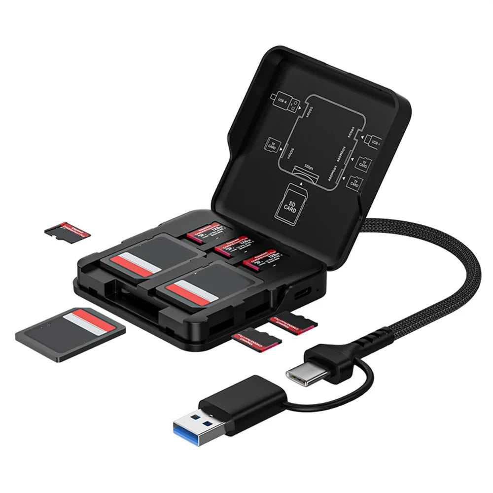 ADS-319 Portable Multifunctional Card Reader Storage Case USB-C  /  USB 3.0 5Gbps High Speed Data Transfer Adapter for SD TF Cards - Black - 3