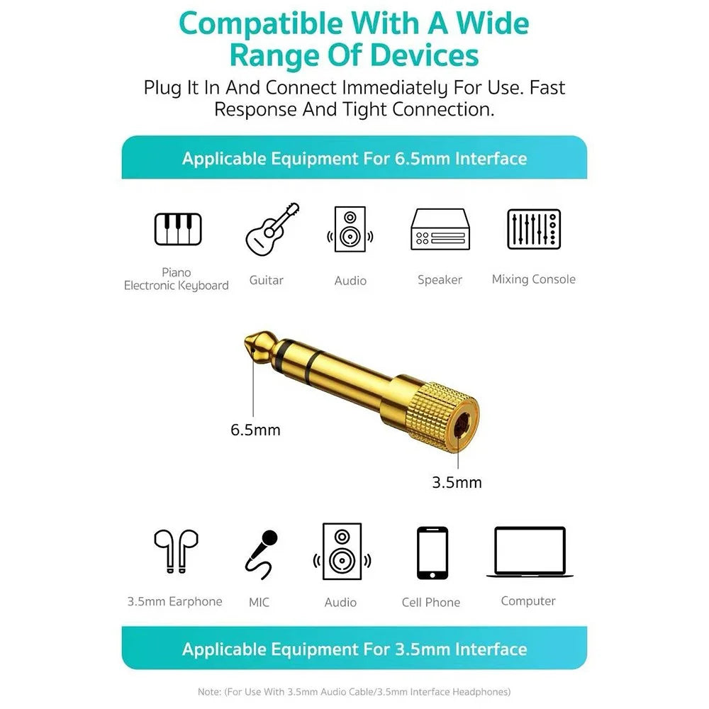 COTECI 6.5mm Male to 3.5mm Female Audio Adapter Gold Plated Converter for Guitar Piano - 5