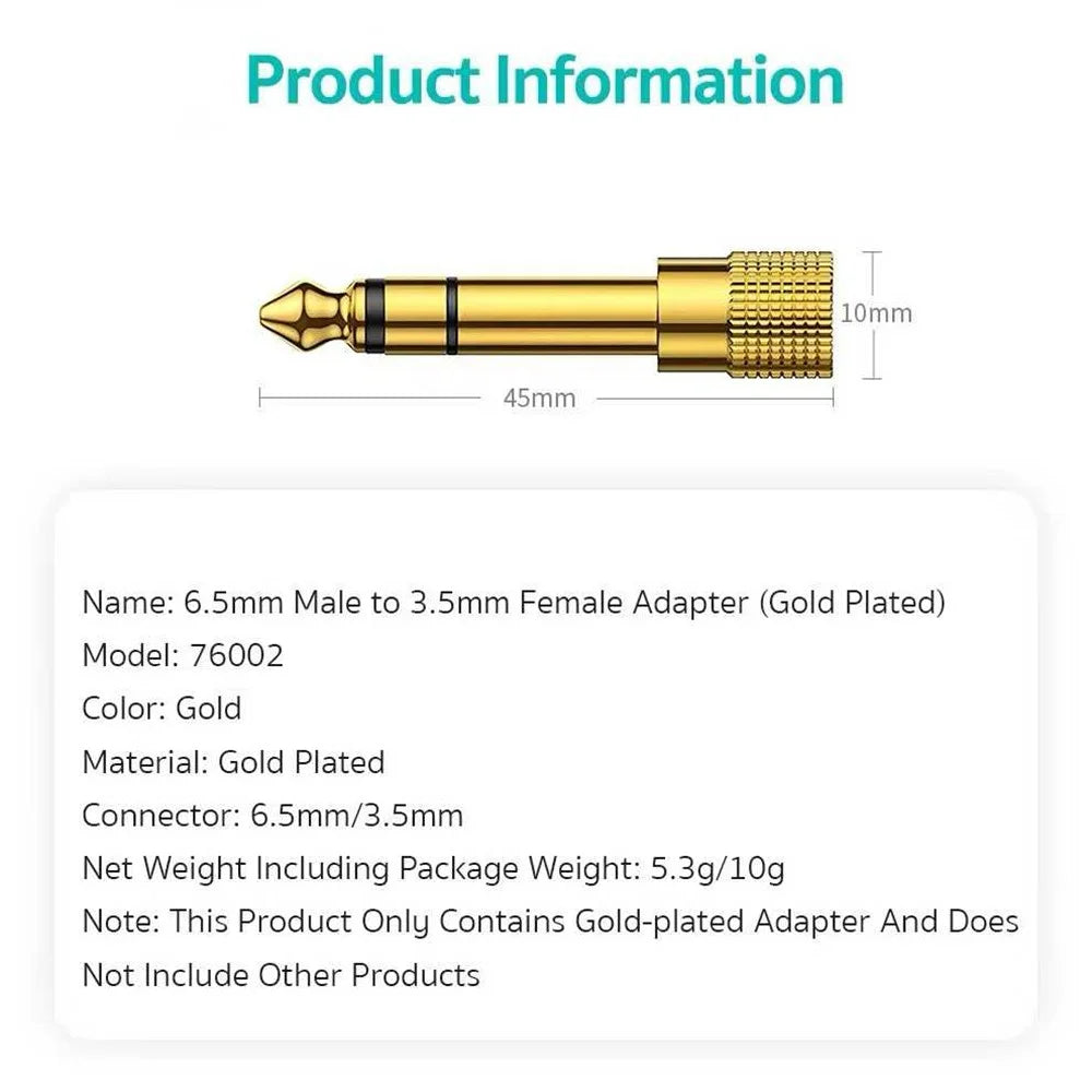 COTECI 6.5mm Male to 3.5mm Female Audio Adapter Gold Plated Converter for Guitar Piano - 6