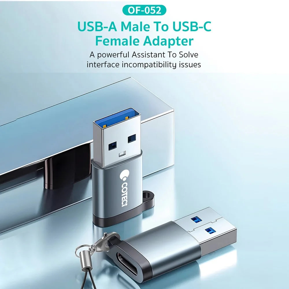 COTECI OF-052 USB-A Male to USB-C Female Converter PD 100W Fast Charging 10Gbps Data Transfer Adapter - Grey - 2