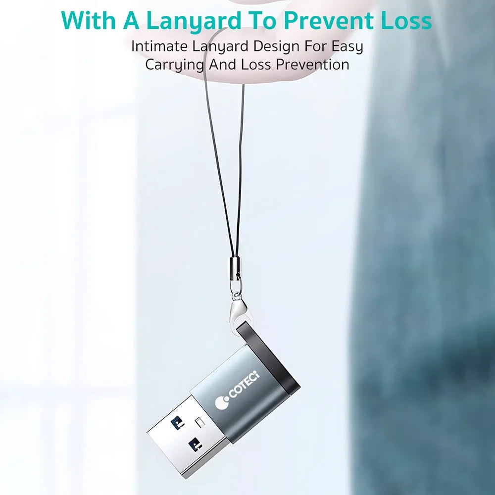 COTECI OF-052 USB-A Male to USB-C Female Converter PD 100W Fast Charging 10Gbps Data Transfer Adapter - Grey - 7