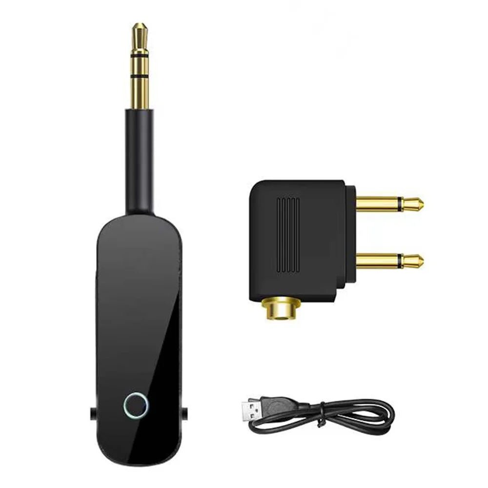 COTECI MS-016 2 in 1 Bluetooth-compatible 5.3 Transmitter Receiver 3.5mm Wireless Audio Dongle with Airplane Travel Adapter - Black - 1