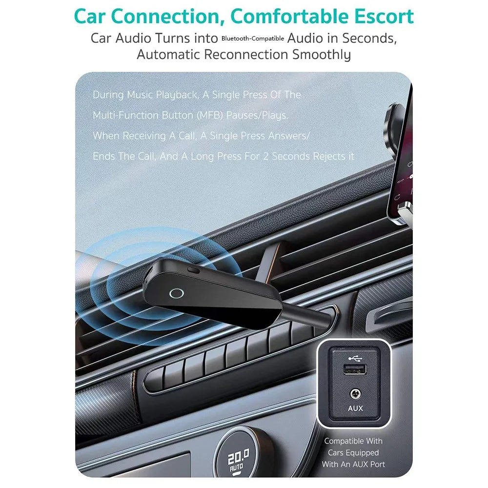 COTECI MS-016 2 in 1 Bluetooth-compatible 5.3 Transmitter Receiver 3.5mm Wireless Audio Dongle with Airplane Travel Adapter - Black - 4