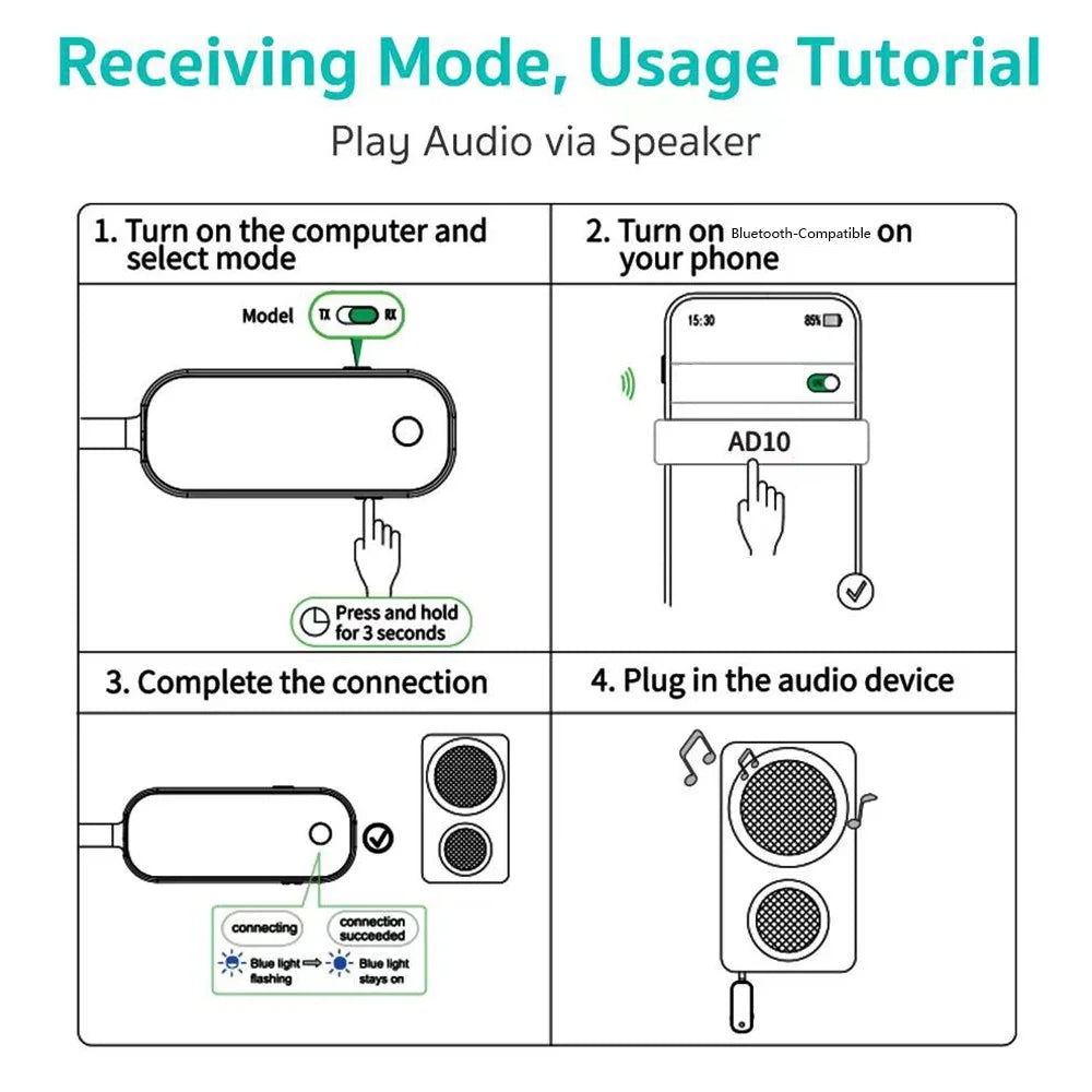 COTECI MS-016 2 in 1 Bluetooth-compatible 5.3 Transmitter Receiver 3.5mm Wireless Audio Dongle with Airplane Travel Adapter - Black - 6