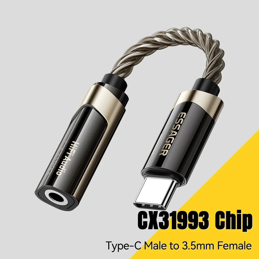 ESSAGER ES-YP29 HiFi Audio Adapter Cable Type-C Male to 3.5mm Female Silver-Plated Conductor Braided Cable - Tarnish - 4