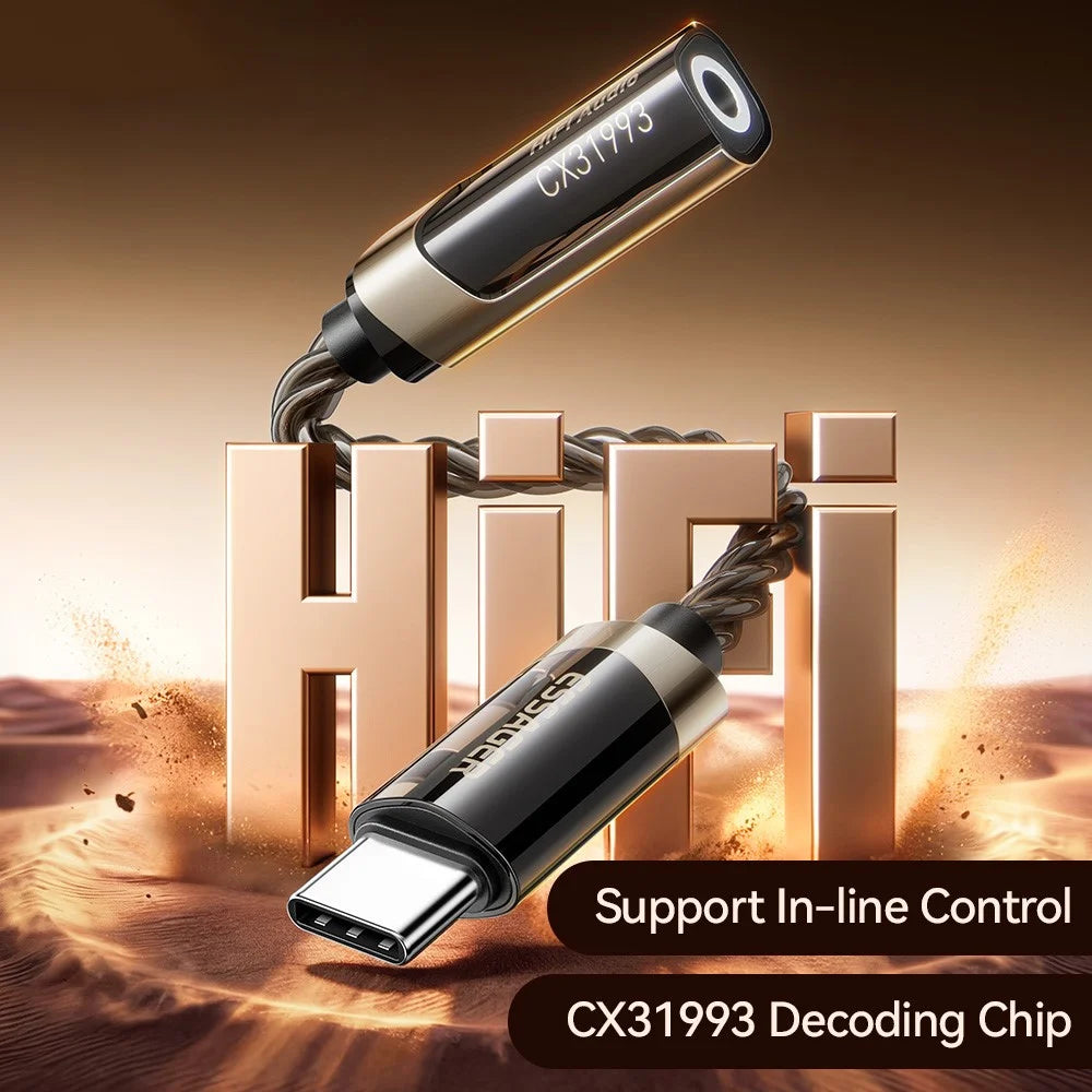 ESSAGER ES-YP29 HiFi Audio Adapter Cable Type-C Male to 3.5mm Female Silver-Plated Conductor Braided Cable - Tarnish - 5