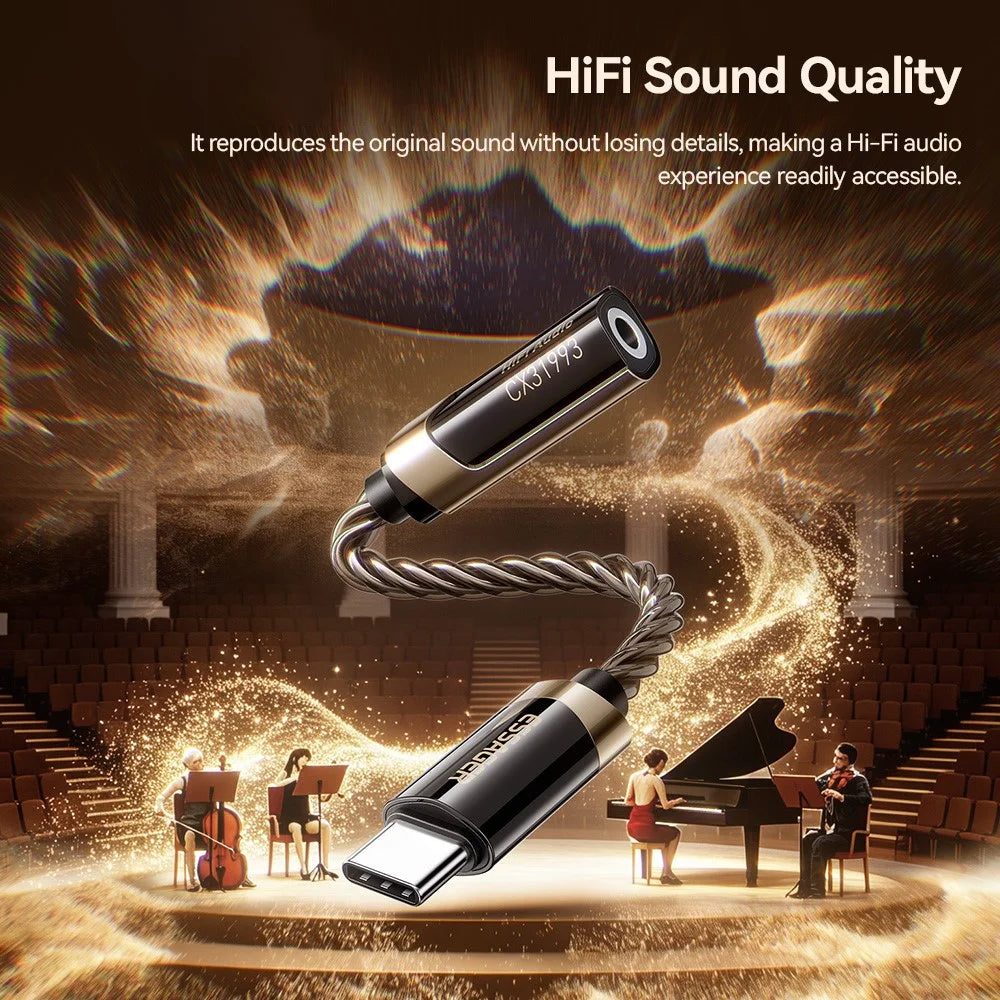 ESSAGER ES-YP29 HiFi Audio Adapter Cable Type-C Male to 3.5mm Female Silver-Plated Conductor Braided Cable - Tarnish - 7