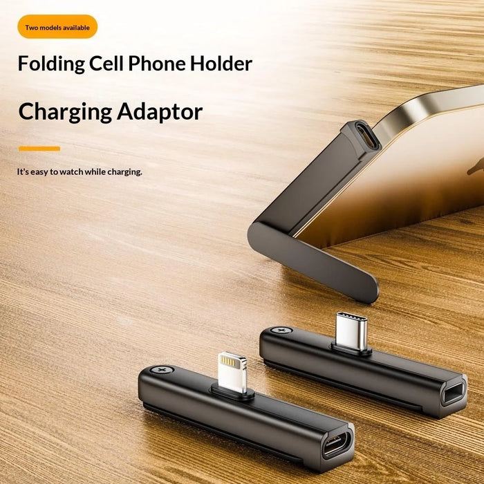 PH03 Foldable Phone Stand with Type-C to iP (5-14) Adapter 60W PD Fast Charging Gaming Phone Holder for iPhone iPad Android - Grey - 4