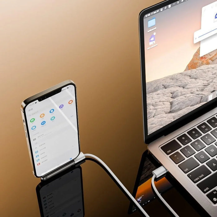 PH-02 Foldable Phone Stand with iP (5-14) to Type-C Adapter 27W PD Fast Charging Data Transfer Gaming Phone Holder - Grey - 5
