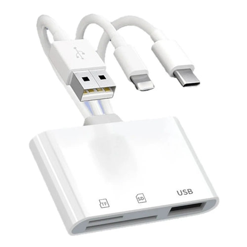103TPro 3 in 1 Type-C / iP / USB-A Adapter SD TF Card Reader for iPhone iPad MacBook Samsung - White - 1