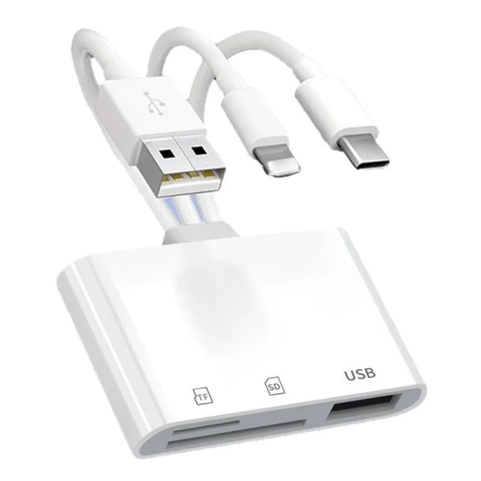 103TPro 3 in 1 Type-C / iP / USB-A Adapter SD TF Card Reader for iPhone iPad MacBook Samsung - White - 1