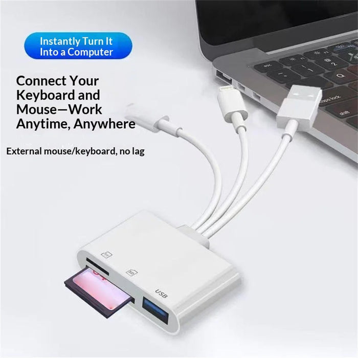 103TPro 3 in 1 Type-C / iP / USB-A Adapter SD TF Card Reader for iPhone iPad MacBook Samsung - White - 2
