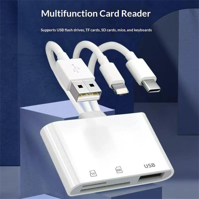 103TPro 3 in 1 Type-C / iP / USB-A Adapter SD TF Card Reader for iPhone iPad MacBook Samsung - White - 3