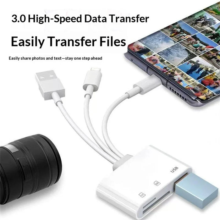 103TPro 3 in 1 Type-C / iP / USB-A Adapter SD TF Card Reader for iPhone iPad MacBook Samsung - White - 4