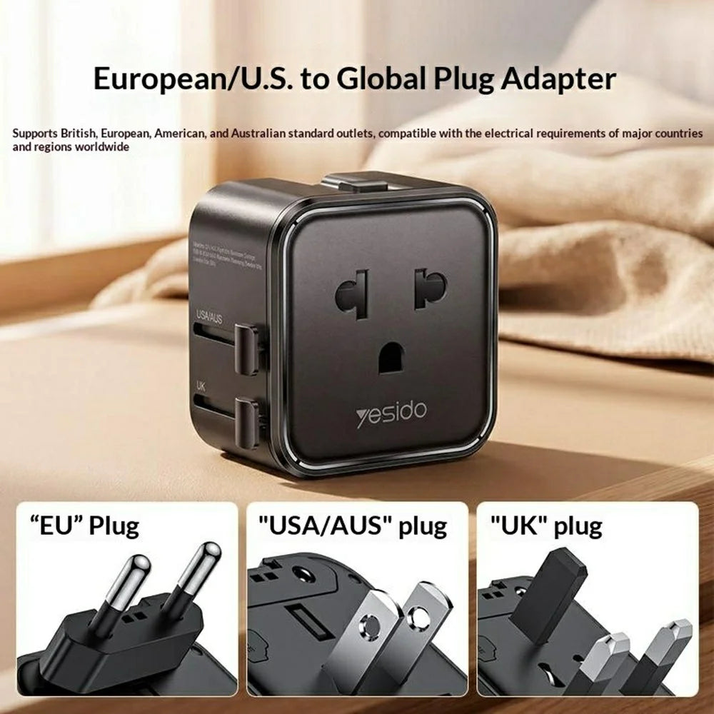 YESIDO MC46 Universal Travel Adapter Ultra Slim 2500W 10A International Power Plug - Black - 3