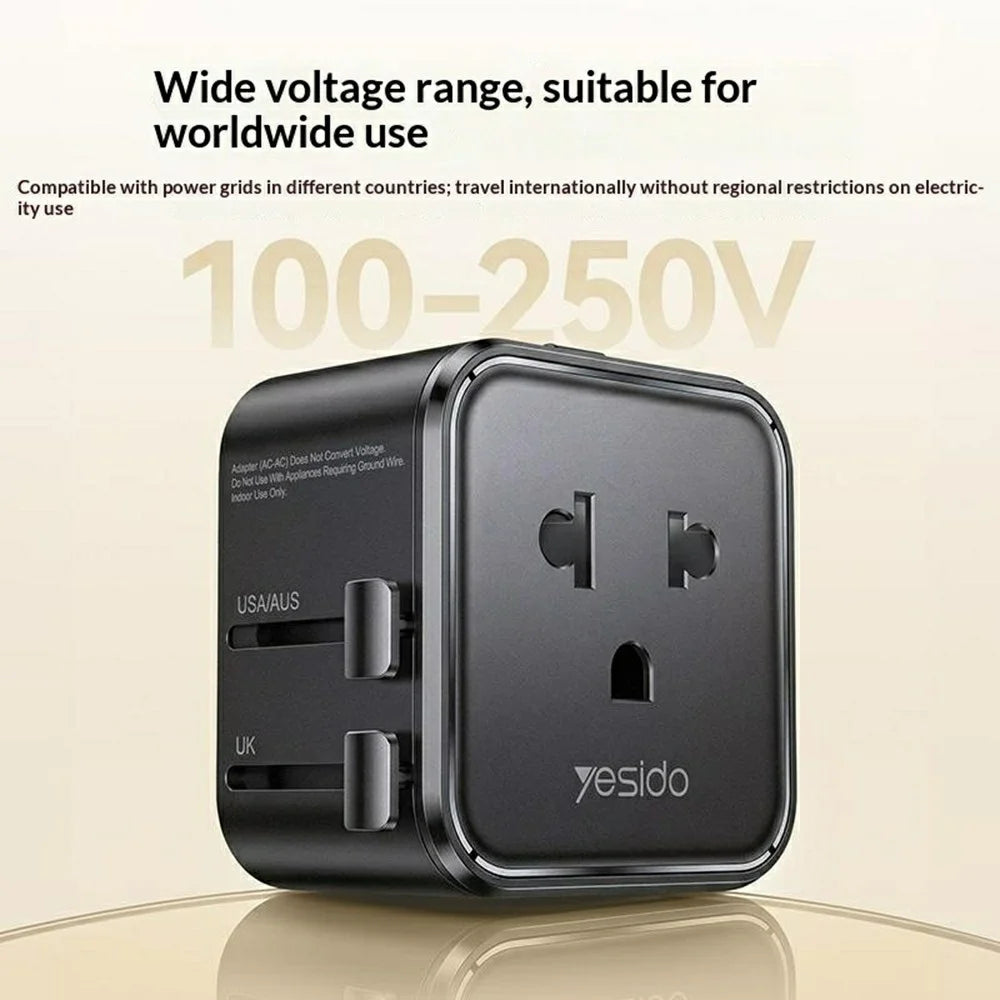 YESIDO MC46 Universal Travel Adapter Ultra Slim 2500W 10A International Power Plug - Black - 4