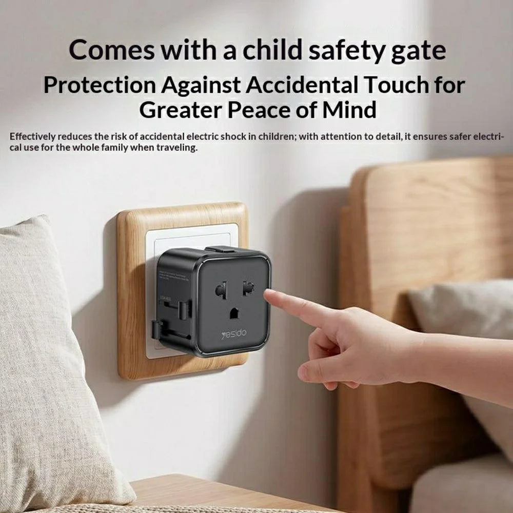YESIDO MC46 Universal Travel Adapter Ultra Slim 2500W 10A International Power Plug - Black - 5