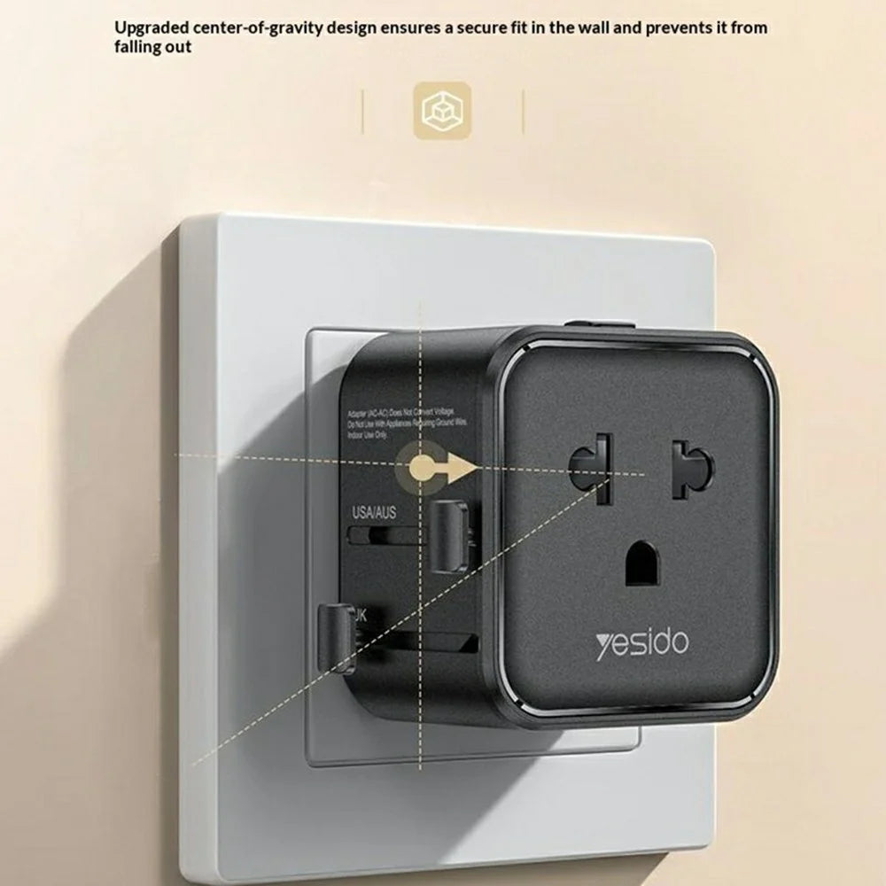 YESIDO MC46 Universal Travel Adapter Ultra Slim 2500W 10A International Power Plug - Black - 7