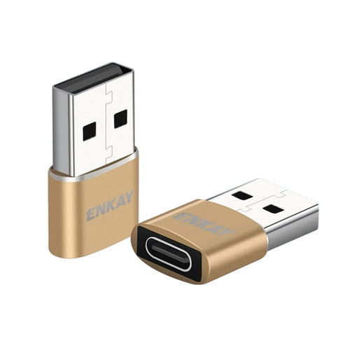 ENKAY HAT PRINCE ENK-AT105 USB Male to Type-C Female Adapter Connector Support Fast Charge Data Transfer - Gold - 1
