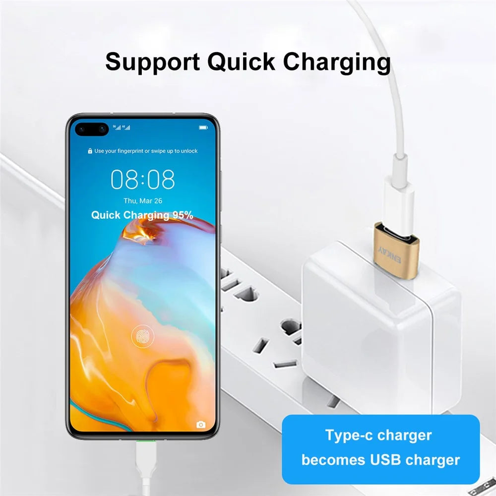 ENKAY HAT PRINCE ENK-AT105 USB Male to Type-C Female Adapter Connector Support Fast Charge Data Transfer - Gold - 4