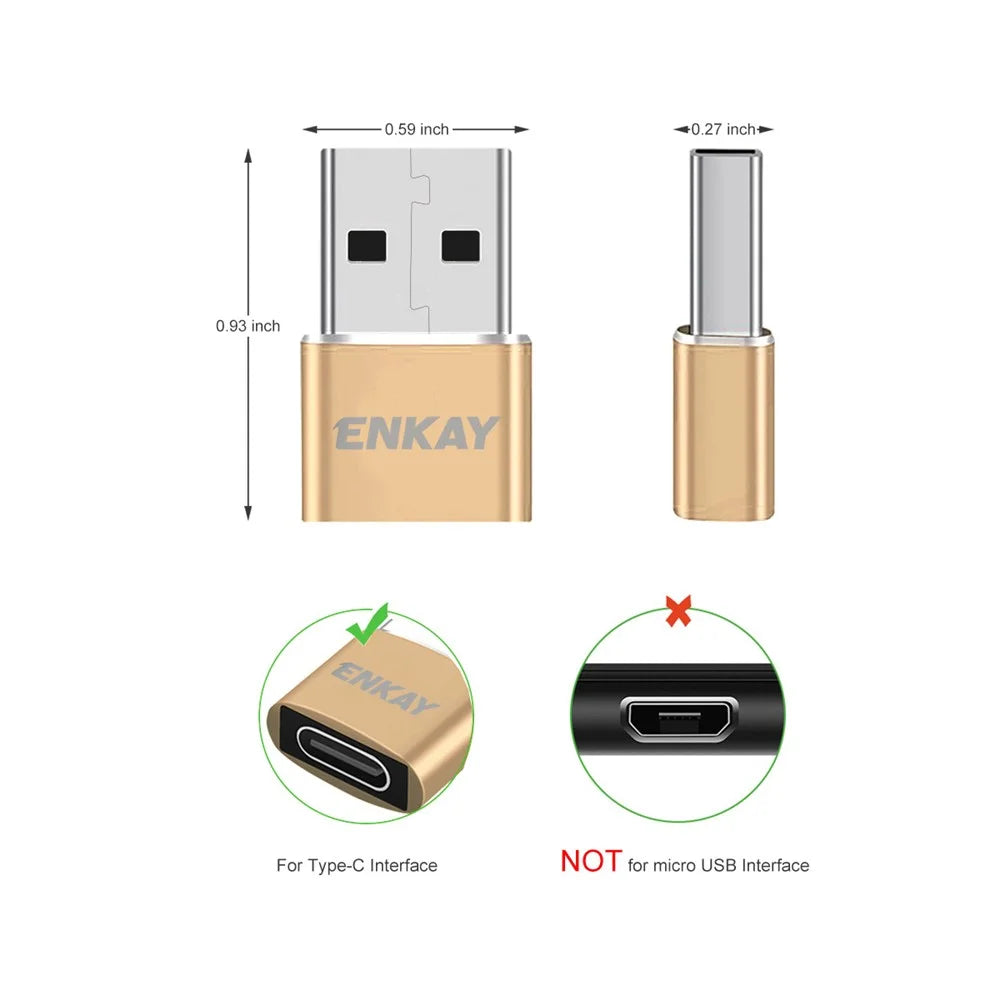 ENKAY HAT PRINCE ENK-AT105 USB Male to Type-C Female Adapter Connector Support Fast Charge Data Transfer - Gold - 7