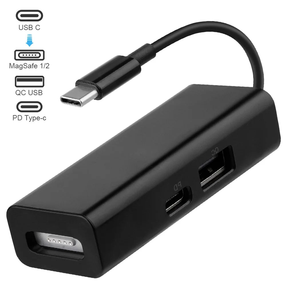 3-in-1 USB 3.1 Type-C to Compatible with MagSafe 1 / 2 Converter Magnetic Adapter for MacBook Pro Notebook Smartphone - Black - 1