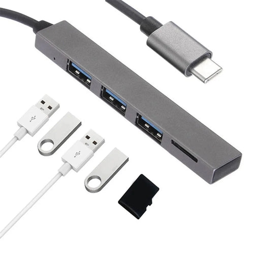 4 Ports Type-C to USB2.0 TF Card Slot Splitter Hub Adapter Support OTG for MacBook Pro/Air - 1