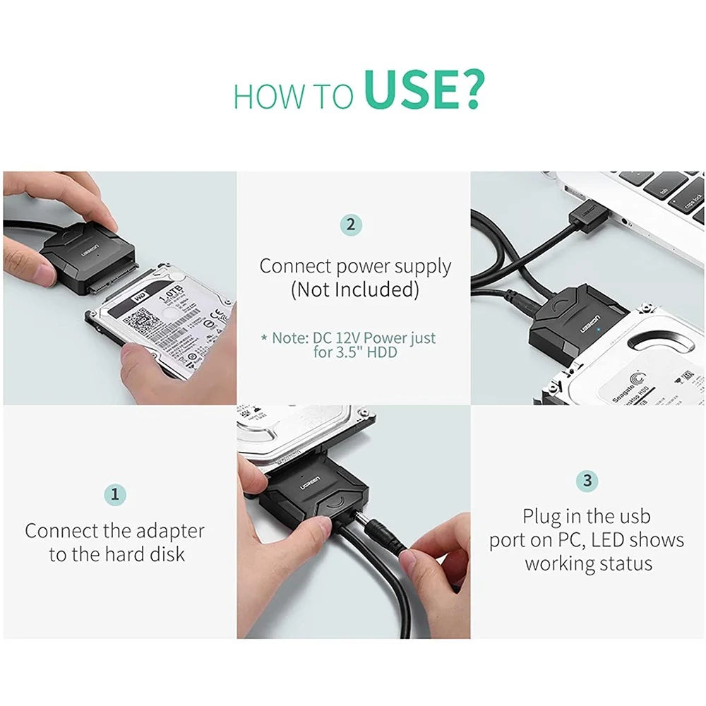 UGREEN 20231 SATA to USB 3.0 Adapter Cable 3.5 / 2.5 Inches SSD HDD SATA III Hard Drive Disk Converter - 7