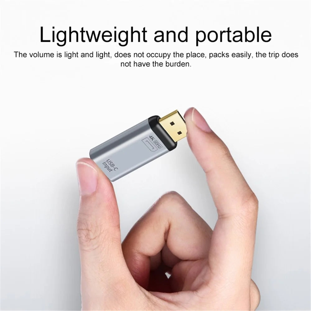 Portable 2-in-1 4K 60Hz Mini DP Male to Type-C Charging + Type-C Female Adapter Converter - 3