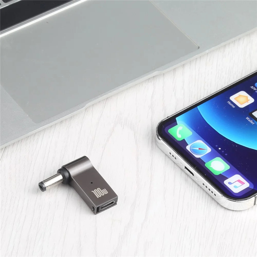 100W Type-C Female to DC 5.5x2.1mm Male Right Angle Laptop Fast Charging Converter Adapter - 3