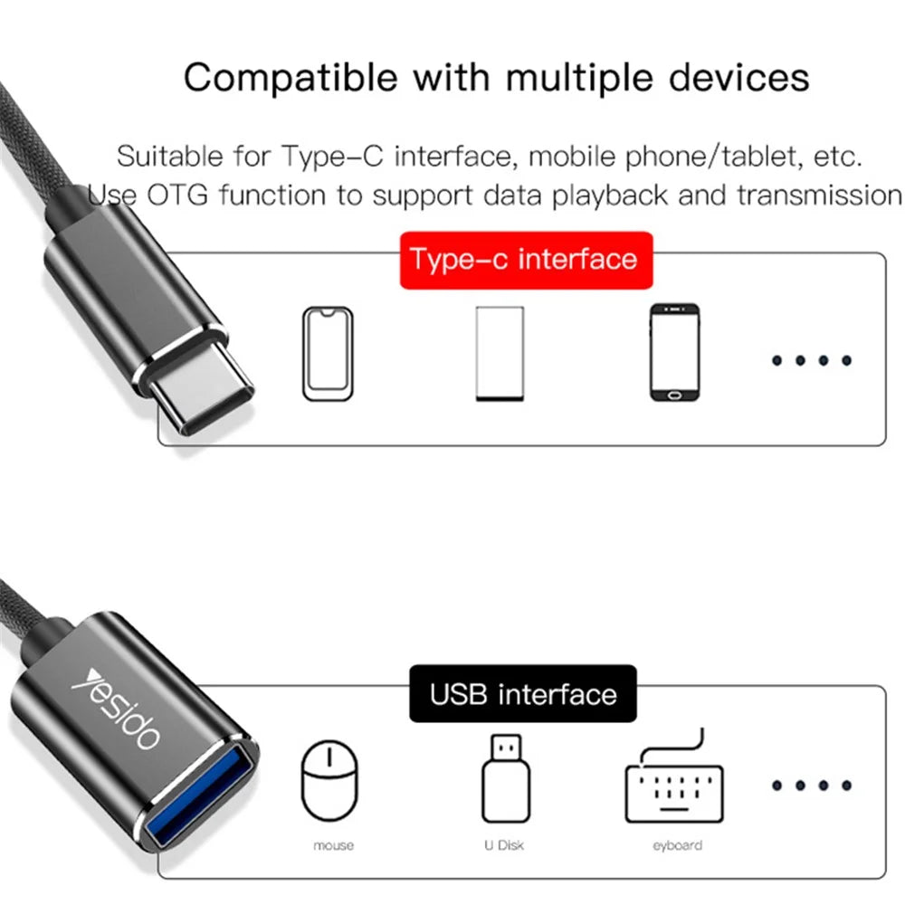 YESIDO GS01 Type-C to USB OTG Data Transmission Adapter Cable - 5