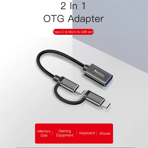 YESIDO GS02 2-in-1 Type C/Micro to USB OTG Adapter Cable Connector for Samsung Xiaomi Huawei MacBook - 2