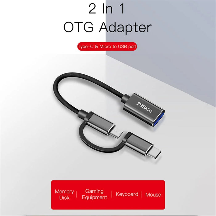 YESIDO GS02 2-in-1 Type C/Micro to USB OTG Adapter Cable Connector for Samsung Xiaomi Huawei MacBook - 2