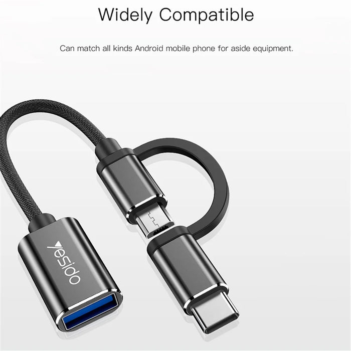 YESIDO GS02 2-in-1 Type C/Micro to USB OTG Adapter Cable Connector for Samsung Xiaomi Huawei MacBook - 5